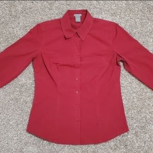 Women's Ann Taylor Long Sleeve Button Front Shirt Size 2 Red